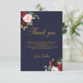 Boho wintermarine bordeaux bloemenschip vrijgezell bedankkaart (Staand voorkant)