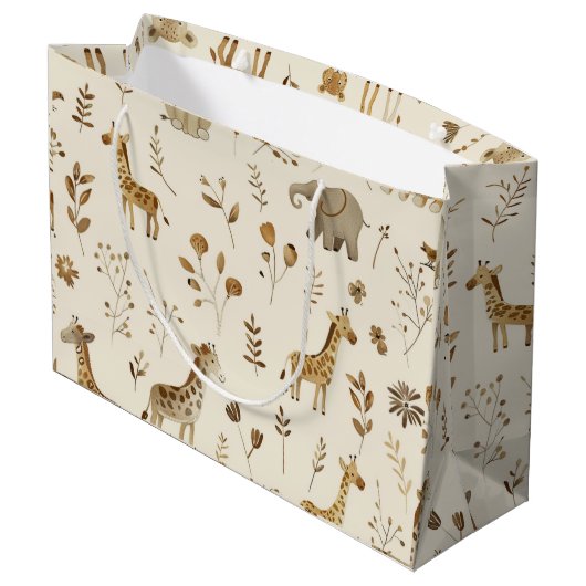 Boho Wit Beige Oerwoud Dieren Baby shower Groot Cadeauzakje (Achterkant Gekanteld)
