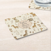 Boho Wit Beige Oerwoud Dieren Baby shower Kartonnen Onderzetters (Schuin)