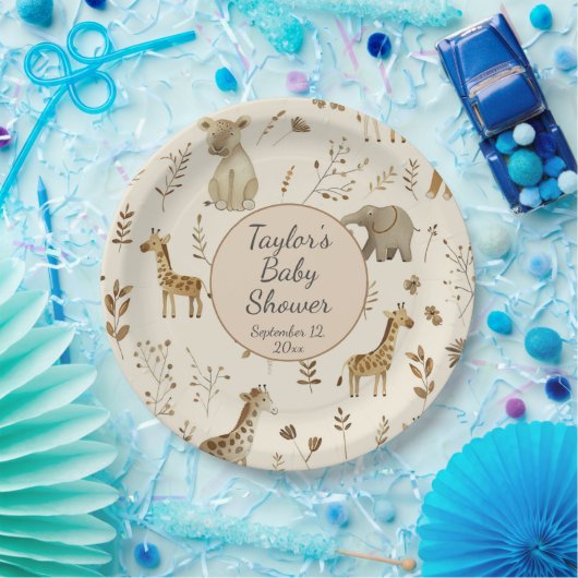 Boho Wit Beige Oerwoud Dieren Baby shower Papieren Bordje (Feest)