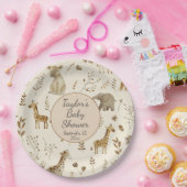 Boho Wit Beige Oerwoud Dieren Baby shower Papieren Bordje (Feest)