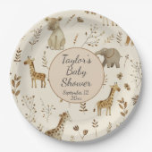 Boho Wit Beige Oerwoud Dieren Baby shower Papieren Bordje (Voorkant)