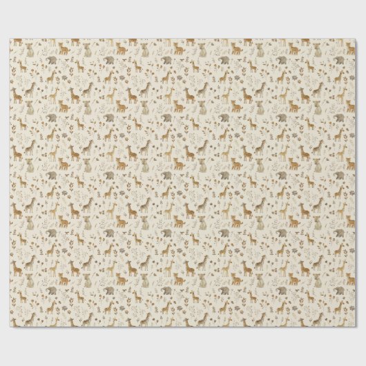 Boho Wit Beige Oerwoud Dieren Cadeaupapier (Vlak)