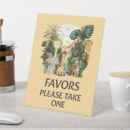 Boho Wit Beige Oerwoud Dieren Favors Table Reclamebord Met Voetstuk