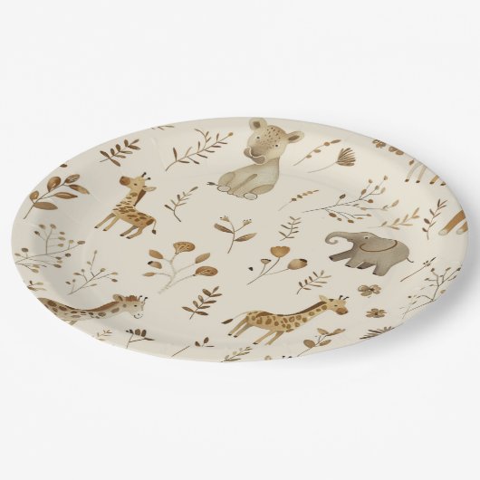 Boho Wit Beige Oerwoud Dieren Papieren Bordje (Gekanteld)