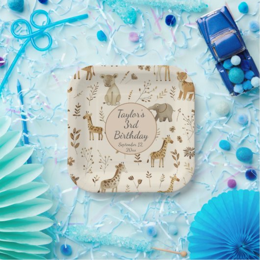 Boho Wit Beige Oerwoud Dieren Verjaardag Papieren Bordje (Feest)