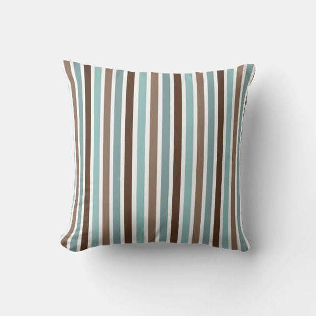Boho Wit Blauw Bruin Geometrische Strepen Kussen (Voorkant)