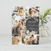 Boho Wit Bloemen Donker Foto Kerstmis Feestdagenkaart (Staand voorkant)