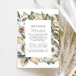 Boho Wit Bloemen & Groen Bruiloft Details Informatiekaartje
