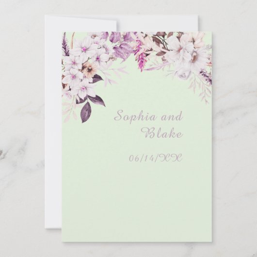 Boho Wit Bloemen Winter Licht Groen Bruiloft Kaart (Achterkant)