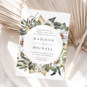 Boho wit bloemengroen Lijst bruiloft Kaart