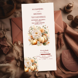 Boho Wit en Goud Glitter Pompoenen Bruiloft All In One Uitnodiging