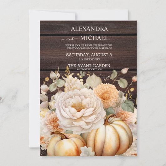 Boho Wit en Goud Glitter Pompoenen Bruiloft Kaart (Voorkant)