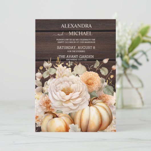 Boho Wit en Goud Glitter Pompoenen Bruiloft Kaart (Staand voorkant)