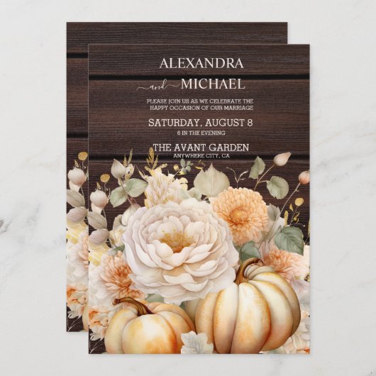 Boho Wit en Goud Glitter Pompoenen Bruiloft Kaart (Voorkant / Achterkant)