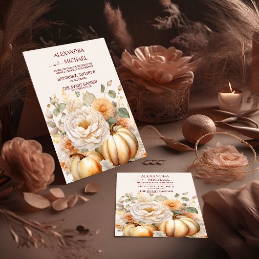 Boho Wit en Goud Glitter Pompoenen Bruiloft Kaart