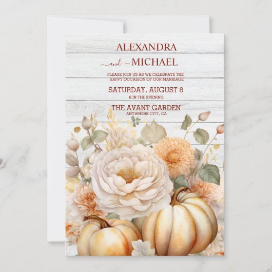 Boho Wit en Goud Glitter Pompoenen Bruiloft Kaart (Voorkant)