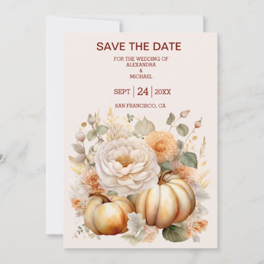 Boho Wit en Goud Glitter Pompoenen Bruiloft Save The Date (Voorkant)