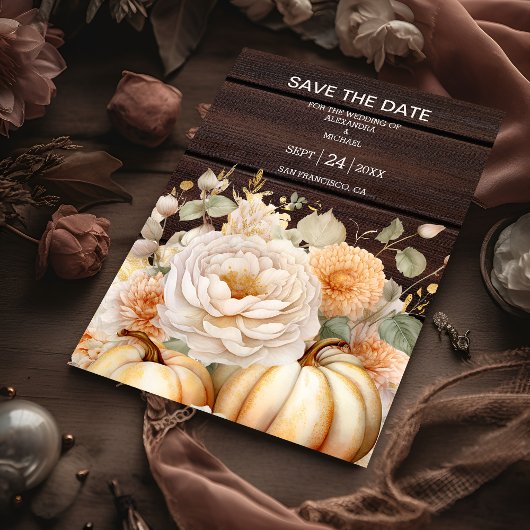 Boho Wit en Goud Glitter Pompoenen Bruiloft Save The Date