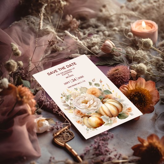 Boho Wit en Goud Glitter Pompoenen Bruiloft Save The Date