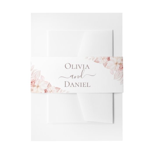 Boho wit en roze rozen bruiloft uitnodigingen wikkel (Voorkant Voorbeeld)