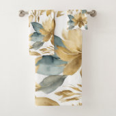 Boho Wit Goud Blauwgroen Bloem Bad Handdoek (Insitu)