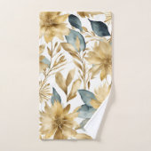 Boho Wit Goud Blauwgroen Bloem Bad Handdoek (Handdoek)