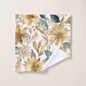 Boho Wit Goud Blauwgroen Bloem Bad Handdoek (Wasdoekje)