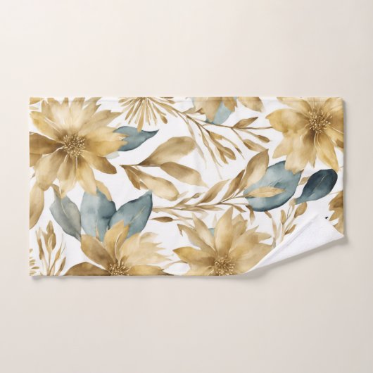 Boho Wit Goud Blauwgroen Bloem Bad Handdoek (Handdoek)