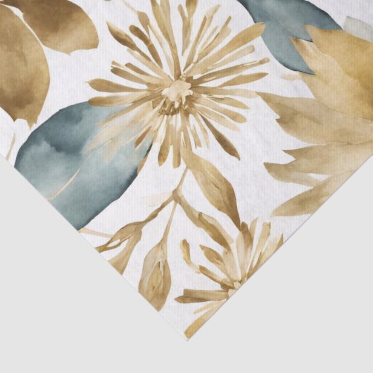 Boho Wit Goud Blauwgroen Bloem Tissuepapier (Detail)