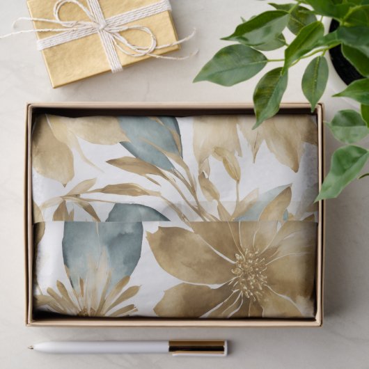 Boho Wit Goud Blauwgroen Bloem Tissuepapier (Geschenk)