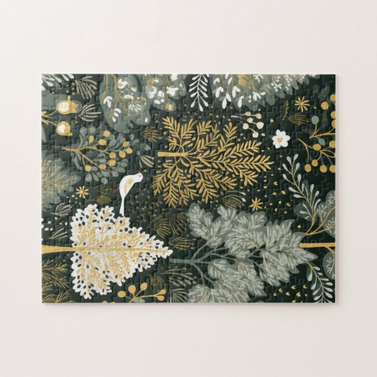  Boho Wit Groen Goud Kerstbomen Legpuzzel (Horizontaal)