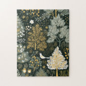 Boho Wit Groen Goud Kerstbomen Legpuzzel (Verticaal)