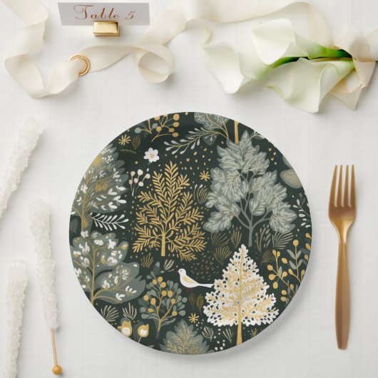  Boho Wit Groen Goud Kerstbomen Papieren Bordje (Huwelijk)