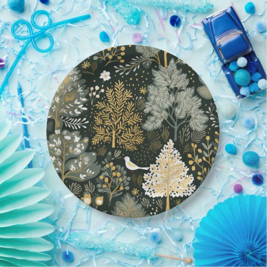 Boho Wit Groen Goud Kerstbomen Papieren Bordje (Feest)