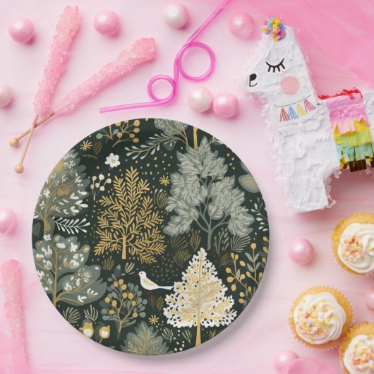  Boho Wit Groen Goud Kerstbomen Papieren Bordje (Feest)