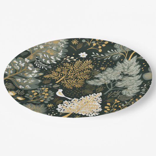  Boho Wit Groen Goud Kerstbomen Papieren Bordje (Gekanteld)