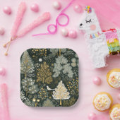  Boho Wit Groen Goud Kerstbomen Papieren Bordje (Feest)