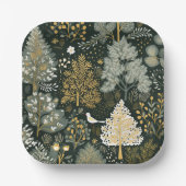  Boho Wit Groen Goud Kerstbomen Papieren Bordje (Voorkant)