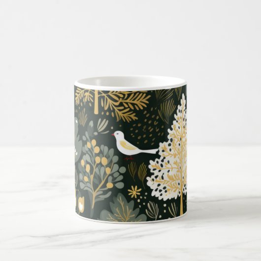  Boho Wit Groen Gouden Vogelbomen Koffiemok (Center)