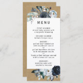 Boho wit marine pioen faux bruin kraft bruiloft menu (Voorkant / Achterkant)
