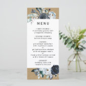Boho wit marine pioen faux bruin kraft bruiloft menu (Staand voorkant)