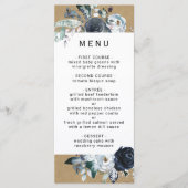 Boho wit marine pioen faux bruin kraft bruiloft menu (Voorkant)
