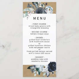 Boho wit marine pioen faux bruin kraft bruiloft menu