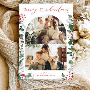 Boho wit rood 2 foto boog kerst Kaart