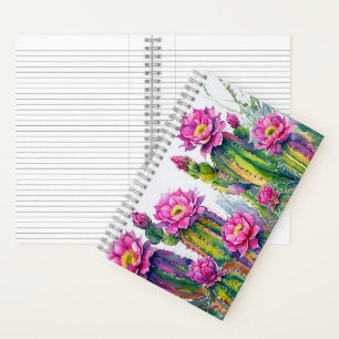 Boho Wit Roze Bloemen Cactus Bladerontwerp Notitieboek