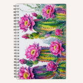 Boho Wit Roze Bloemen Cactus Bladerontwerp Notitieboek (Voorkant)