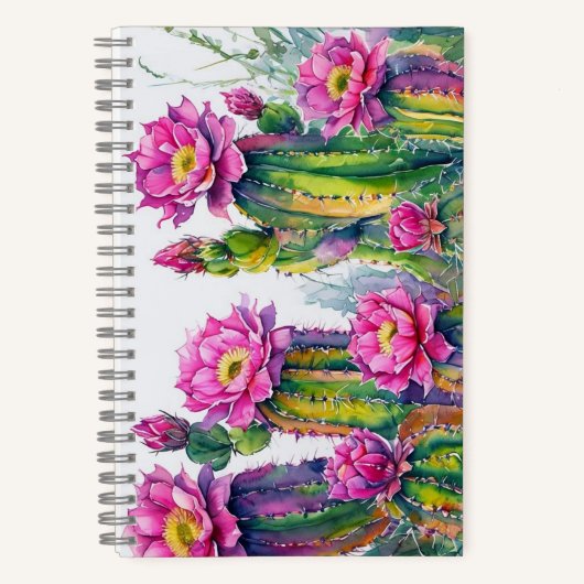 Boho Wit Roze Bloemen Cactus Bladerontwerp Notitieboek (Voorkant)