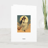 Boho Witchy Woman Astride Een Besom Vector Art Feestdagen Kaart (Achterkant)