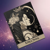 Boho Witchy Woman, Celestial Moon Stars, zwart Notitieboek
